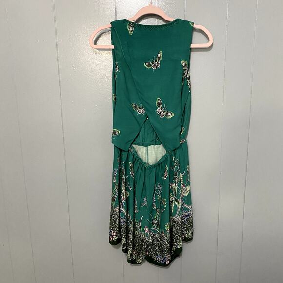 Anthropologie Elevenses Papillion Green Butterfly Print Open Back Romper S - Picture 5 of 9
